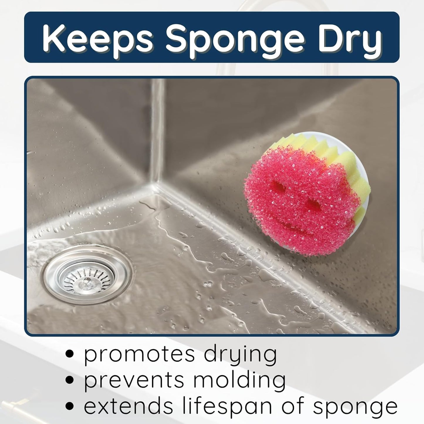 BeraTek Scrub Daddy Sponge Holder for Kitchen Sink - Stop Soggy Sponges with Suction Cup Caddy - Compatible Scrub Mommy Holder & Kitchen Sink Organizer - Black, 1-Pack