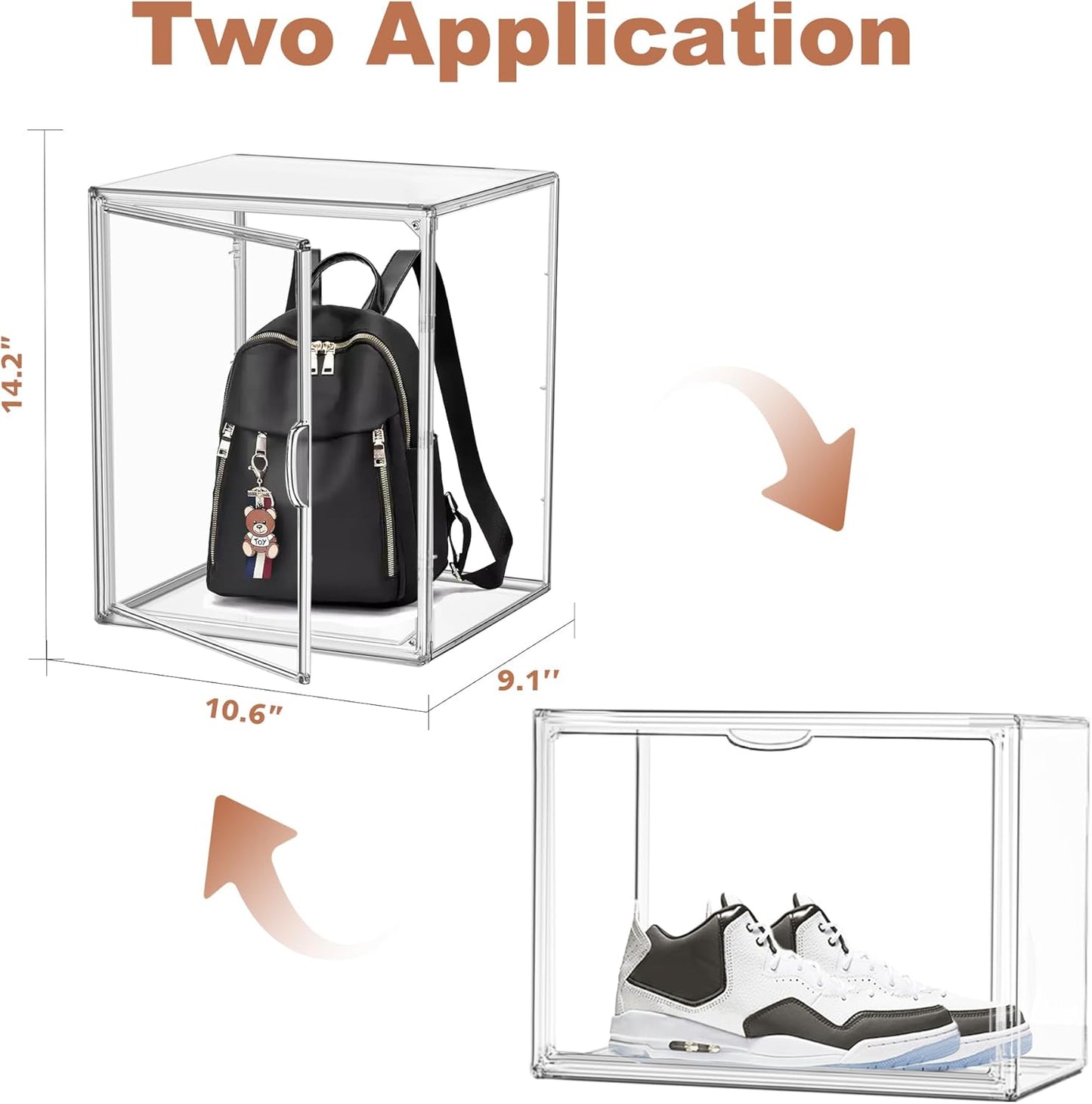 10 Pack X-Large Acrylic Shoe Box Size 14, Clear 14.1'' x 8.9'' x 10.6'' Closet Handbag Organizer Transparent Sneaker Acrylic Display Case for Shoes, Figurines Collection, Multipurpose Storage Bins
