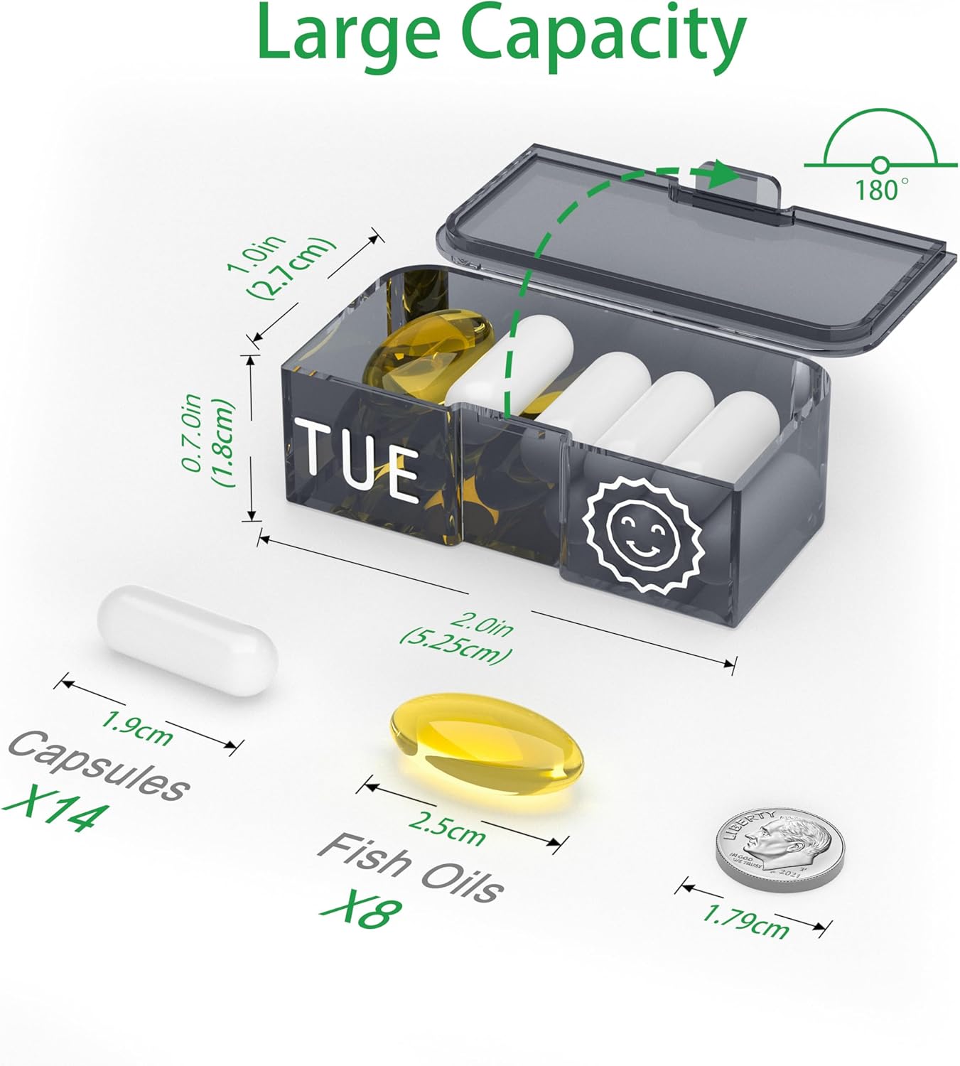 Weekly Pill Organizer 2 Times a Day, 7-Day Large Travel Pill Box 7 Day, Am Pm Twice Daily Pill Case with Removable Compartments, Weekly Vitamin Container for Medicine Supplement (Silver)