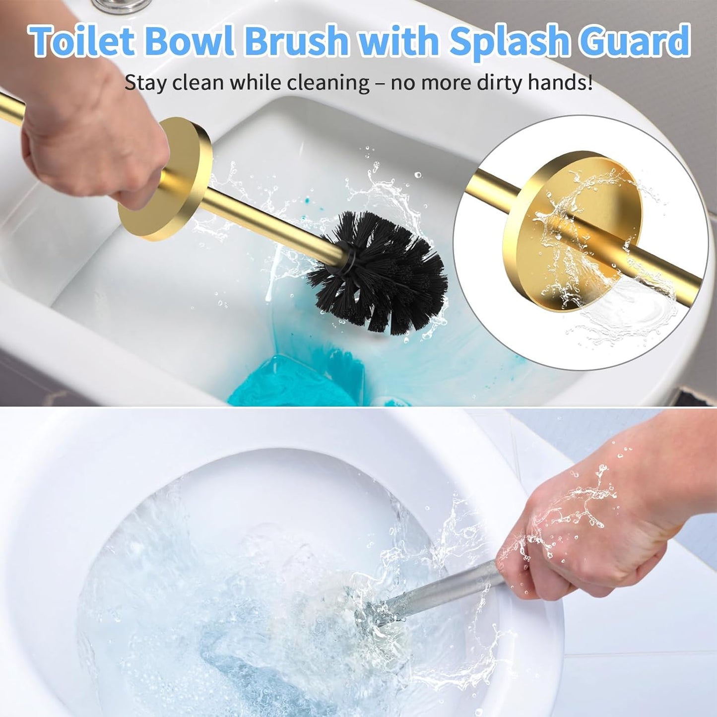 Stainless Steel Toilet Brush and Holder Set Brushed Gold Heavy Duty Toilet Bowl Brush with Long Handle for Bathroom and Farmhouse