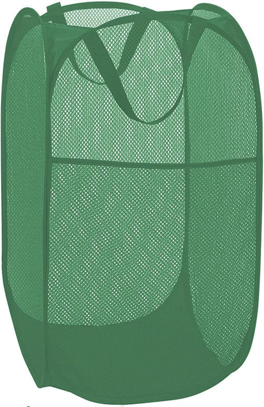 BATTOO Deluxe Strong Mesh Pop up Laundry Hamper Basket with Side Pocket for Laundry Room, Bathroom, Kids Room, College Dorm or Travel Green