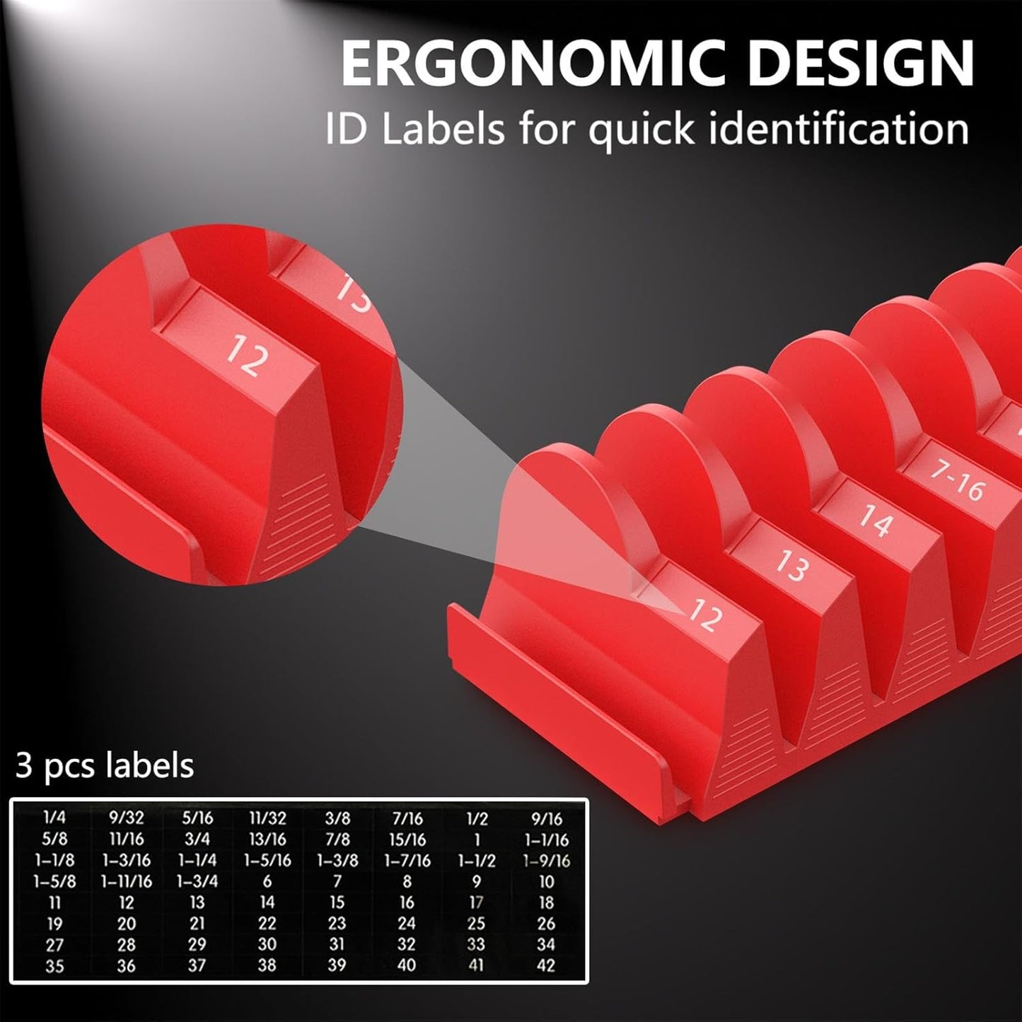80 pcs MAGNETIC Modular Wrench Organizers for Tool Drawers - Wrench Rack with Metric & SAE Labels, Perfect Tool Storage Holder. Gift for father, brother and boyfriend (With Magent) (Black and Red)