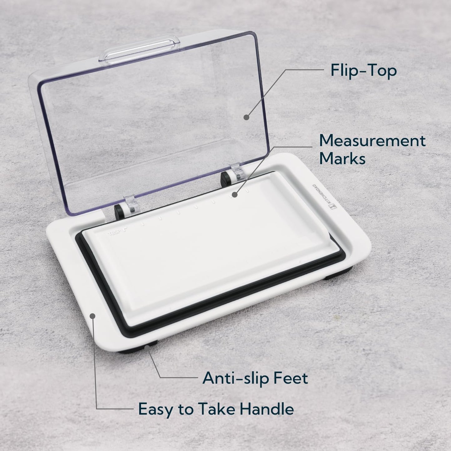 KITCHENDAO Airtight Flip-Top Butter Dish with Lid for Countertop and Refrigerator, Butter Keeper, Plastic Butter Holder Tray for 2 Sticks East Coast/West Coast/European Style/ Kerrygold Butter