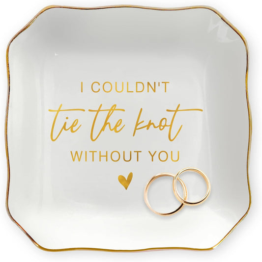 OASSIE Christmas Bridesmaid Gifts for Wedding - 4"x4" Ceramic Jewelry Dish Tray - Bridal Shower Wedding Gifts for Women, Jewelry Tray for Bridesmaid Proposal Gift, Maid of Honor Gift for Friend Sister