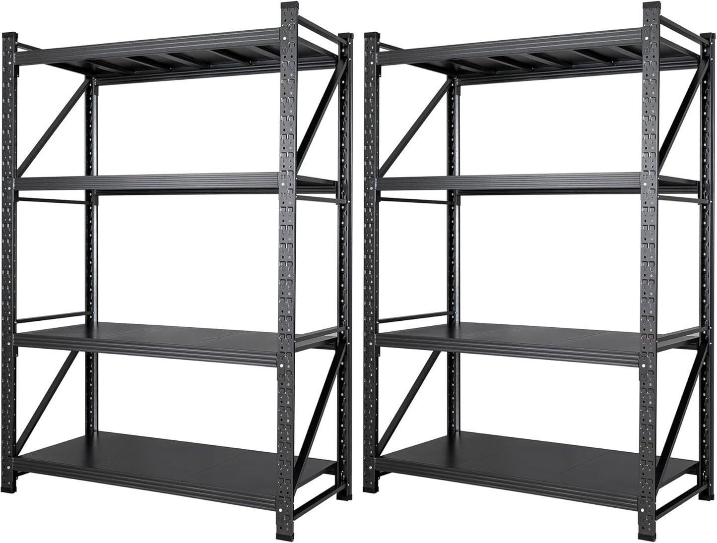Set of 2 Storage Shelves, 48” Wide Heavy Duty Garage Shelving Units, 4 Tiers Rack Shelf, 24” Deep Steel Industrial Shelving, 3000LBS Adjustable Standing Shelf for Warehouse / Shop 48"W x 24"D x 70"H