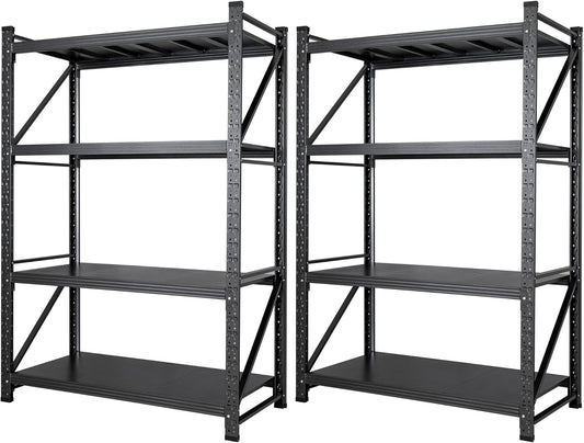 Set of 2 Storage Shelves, 48” Wide Heavy Duty Garage Shelving Units, 4 Tiers Rack Shelf, 24” Deep Steel Industrial Shelving, 3000LBS Adjustable Standing Shelf for Warehouse / Shop 48"W x 24"D x 70"H