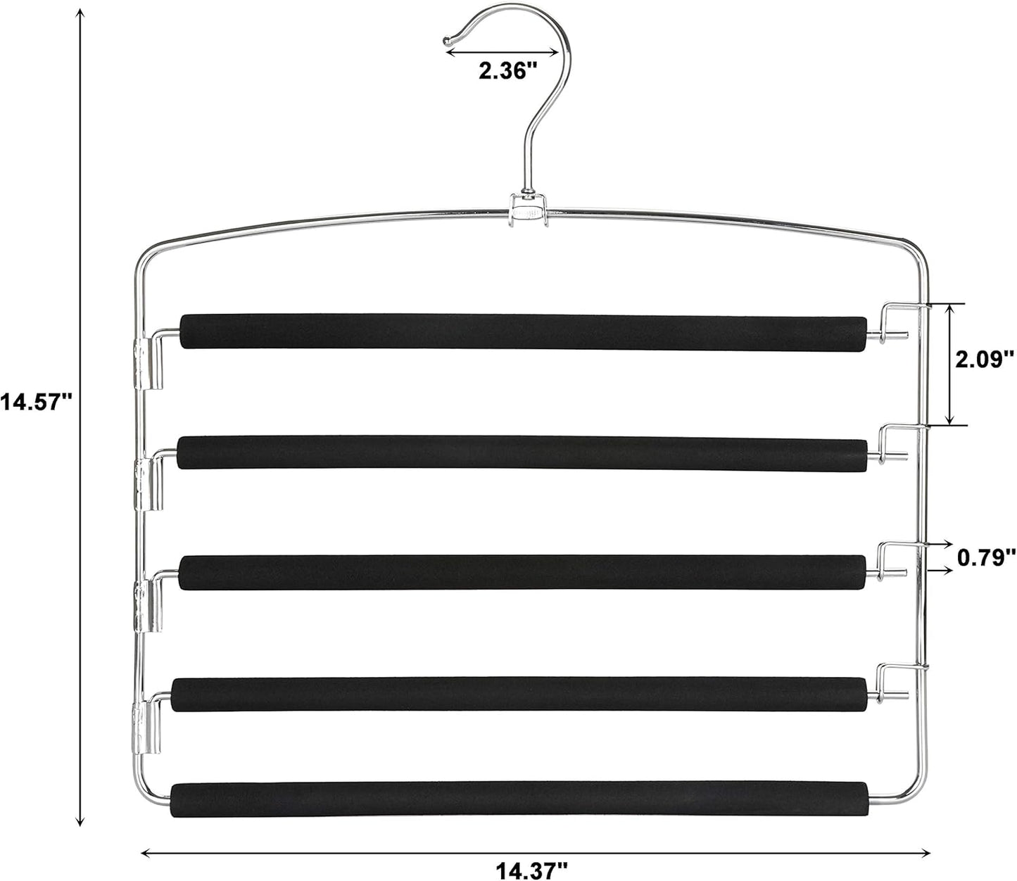 TOPIA HANGER Pants Hangers Space Saving, 2-Pack Swing Arm Pants Organizer for Closet, Non-Slip Foam Padded Organizer Hanger for Multi Slacks, Jeans, Trousers, Skirts, Scarfs, Black-CT08B