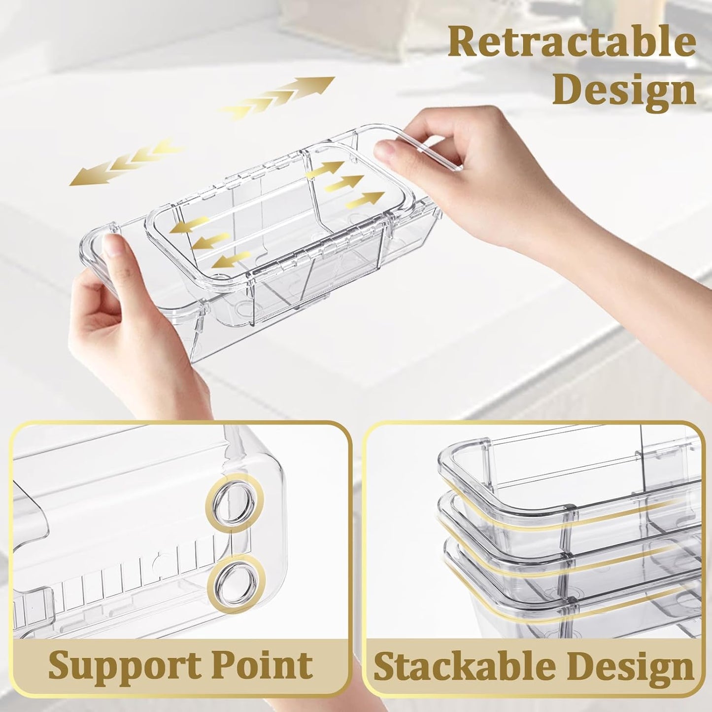 20 Pcs Adjustable Clear Drawer Organizer, Extendable Vanity Storage Bins, Desk Drawer Organizer Set for Makeup, Cosmetics, Bedroom, and Gadgets, Clear