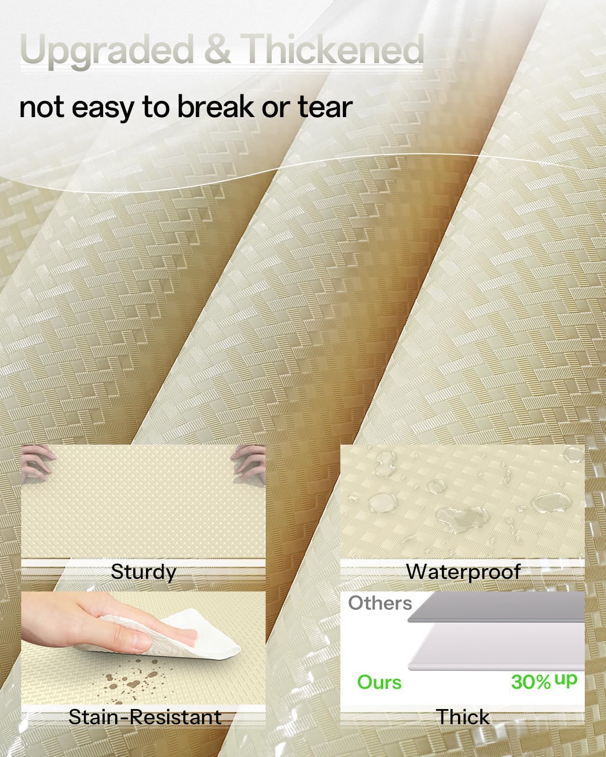 Shelf and Drawer Liner for Kitchen Cabinet, Non-Adhesive 24in x 240in Waterproof Contact Paper Refrigerator Liners Thickened Durable EVA Material Non Slip Mat for Dresser Cupboard Pantry Protector