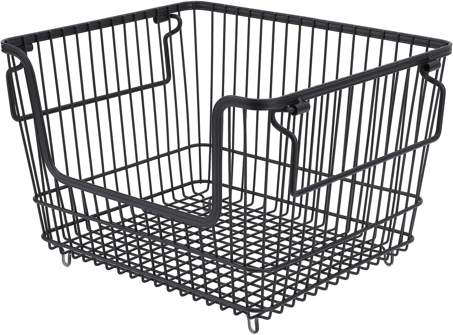 Freezer Organizer Bin, Stackable Wire Basket for Freezer, Heavy Duty Metal Storage Basket with Easy Access Front Opening, for Fruits Meat Vegetables in Kitchen Home Use, Bl