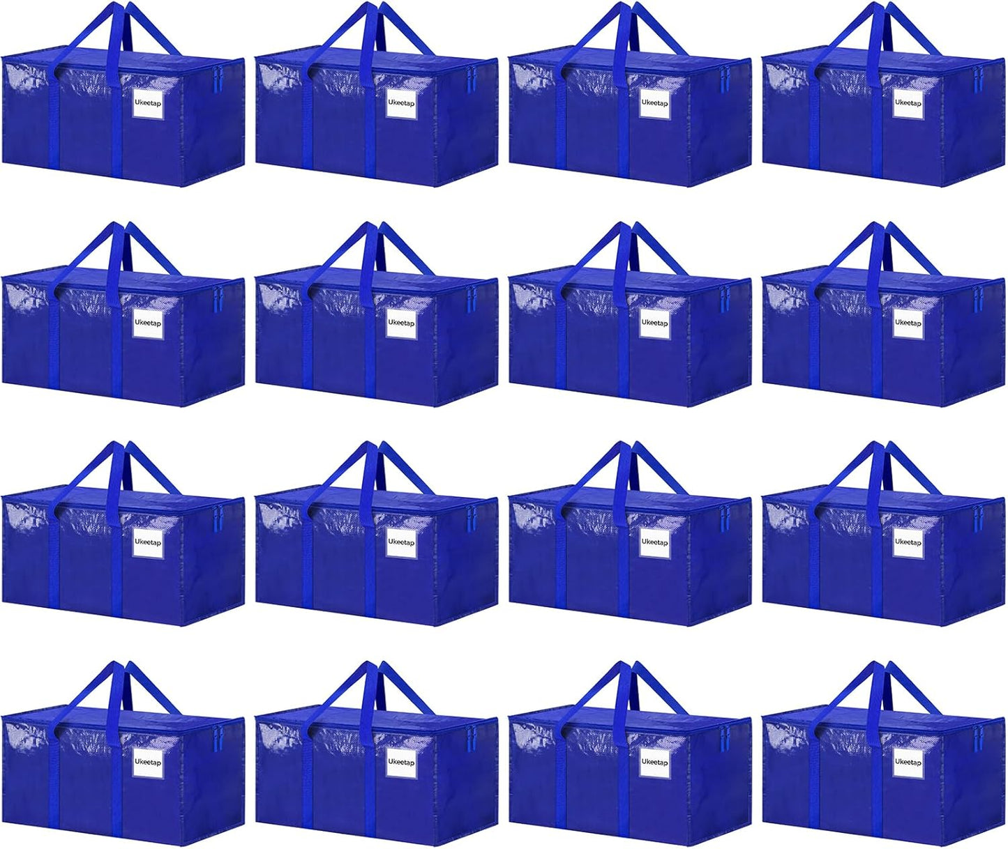 16 Pack Extra Large Heavy Duty Moving Bags, Blue Storage Bins with Lids, Reinforced Handles & Heavy-Duty Zippers Moving Boxes Storage Bags Totes for Clothes Packing, Dorms, College Supplies, Blue