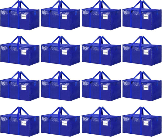 16 Pack Extra Large Heavy Duty Moving Bags, Blue Storage Bins with Lids, Reinforced Handles & Heavy-Duty Zippers Moving Boxes Storage Bags Totes for Clothes Packing, Dorms, College Supplies, Blue