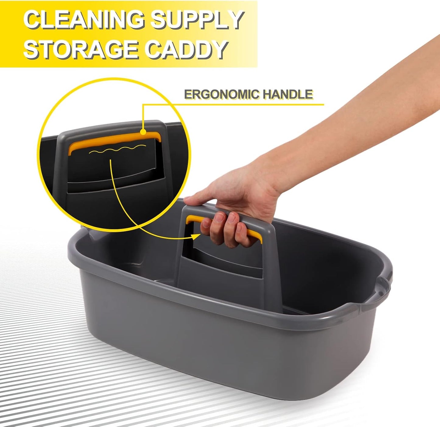 Cleaning Supplies Caddy Organizer with Handle Plastic Tool Storage Basket for bathroom, Kitchen, Under Sink,2 Pack with 2Pack Microfiber Cleaning Cloths,Gray