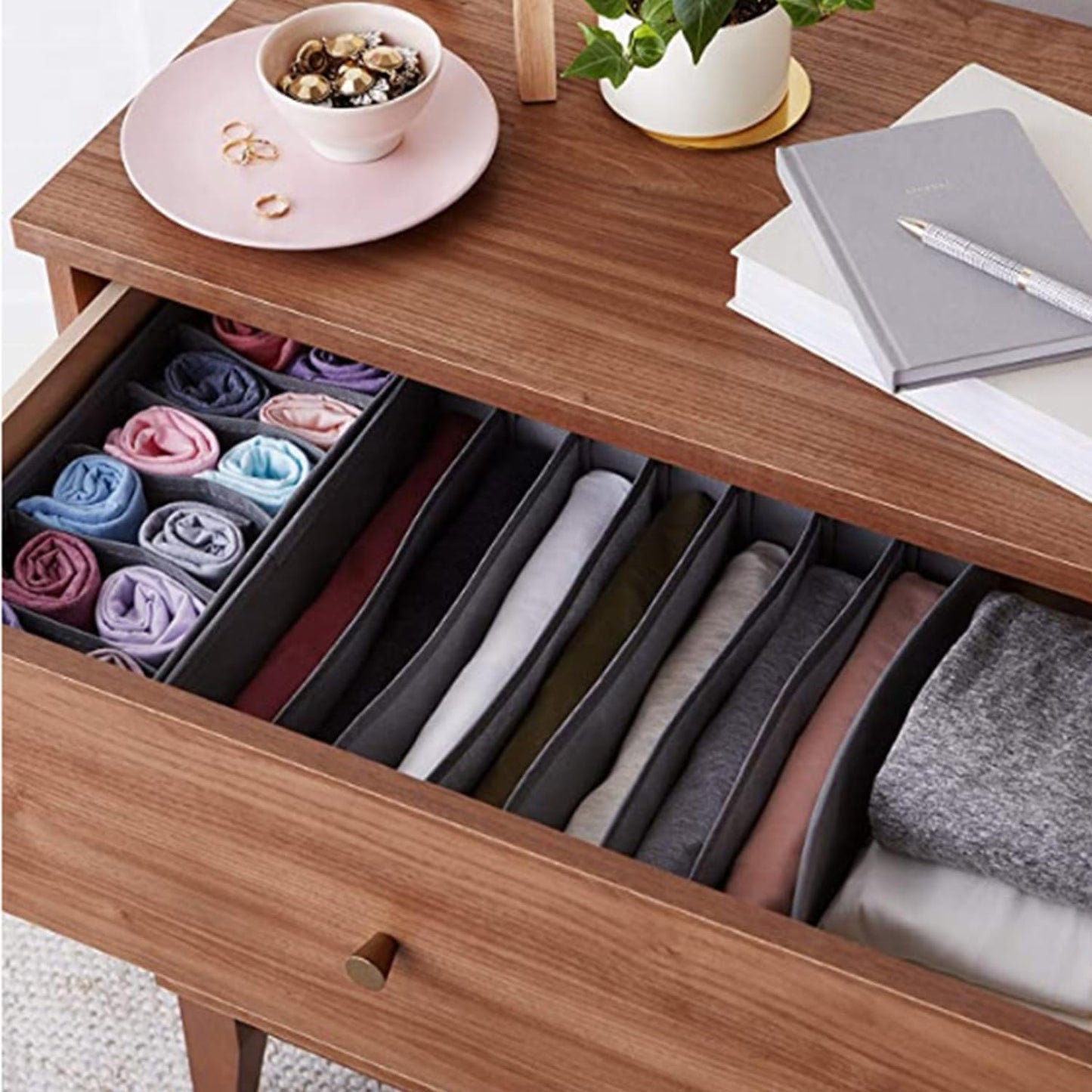 8 Pack Dresser Drawer Organizer Clothes Underwear Sock Storage Pink Foldable Closet Organizer Storage Box Cloth Drawer Dividers