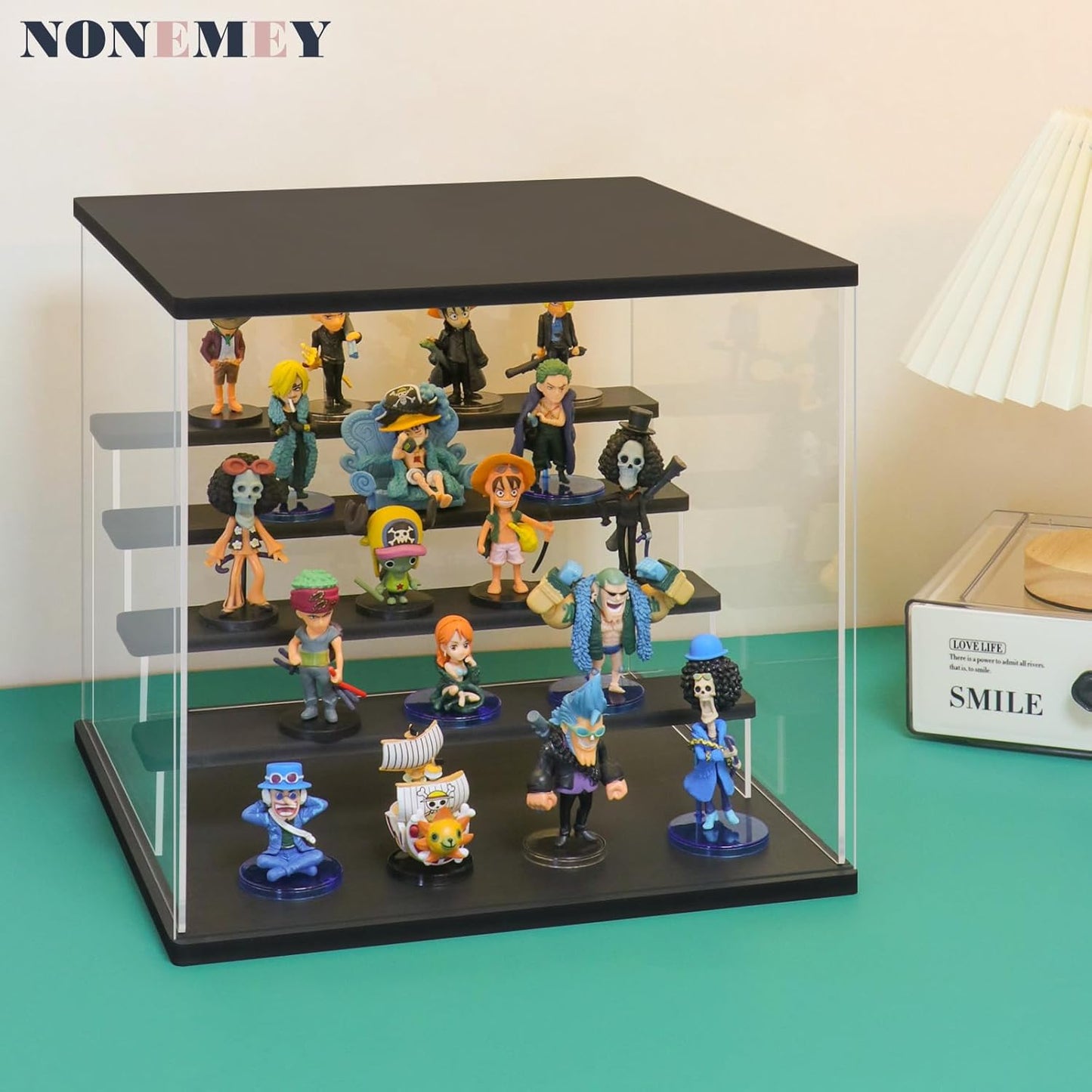 NONEMEY Clear Acrylic Display Case Stand with LED Light 2/3/4/5/6 Tier Storage Box Showcase Dustproof Organizer Box for Collectibles (5Tier 12.4*12.2*12inch )
