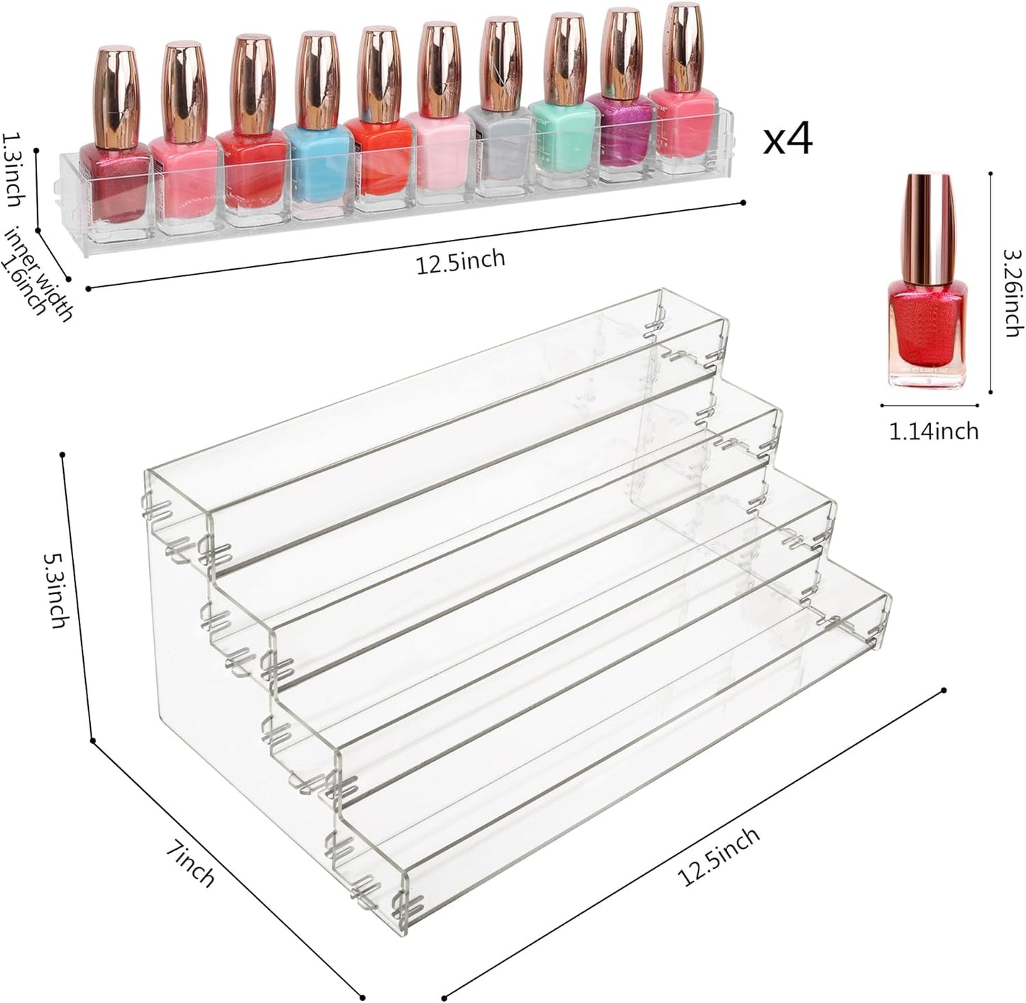 Sunglass Organizer Easy Snap-on Assembly, Acrylic Sticker Display Stand for Vendors, Nail Polish Holder Nail Desk Essential Oil Lipstick Storage,Clear Sunglasses Perfume Organizer (4 Layers)