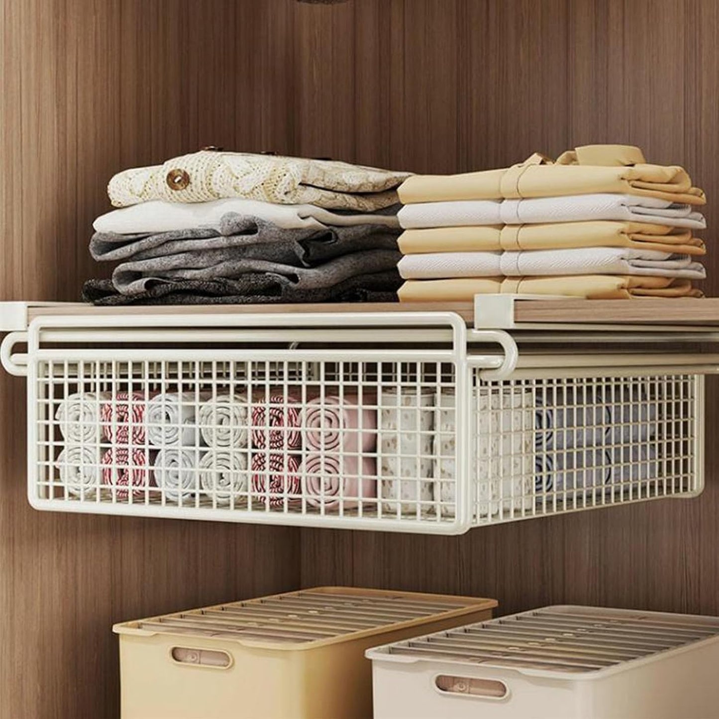 Hanging Cabinet Bin Drawer Multifunctional Under Shelf Storage Basket Bedroom Wardrobe Shelf Installation