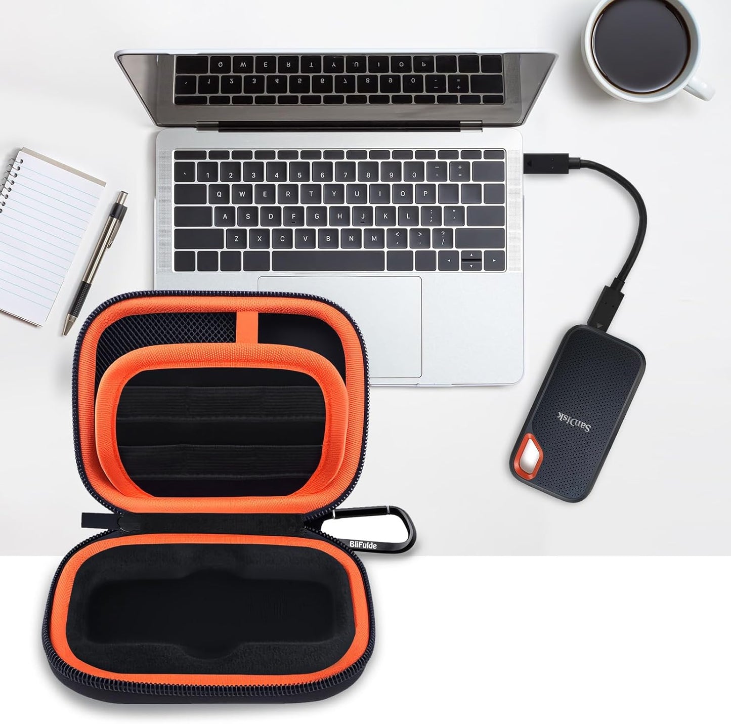 Hard Case for SanDisk Extreme Portable SSD 500GB 1TB 2TB 4TB 8TB External Solid State Drive Case -Custom-Insert Shockproof Protective Storage Travel Bag for SSD SD Card Holder (Orange)