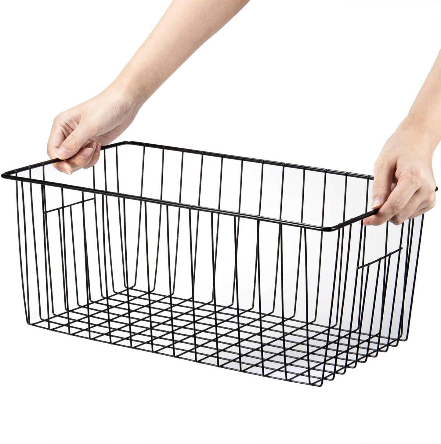 Upright Freezer Organizer Bins， Freezer Baskets for 16, 17, 21 cu.ft Standup Freezer, Wire Storage Baskets with Built-in Handles for Frozen Foods, Snacks, Vegetables, Fruits and More, Set of 6, Black