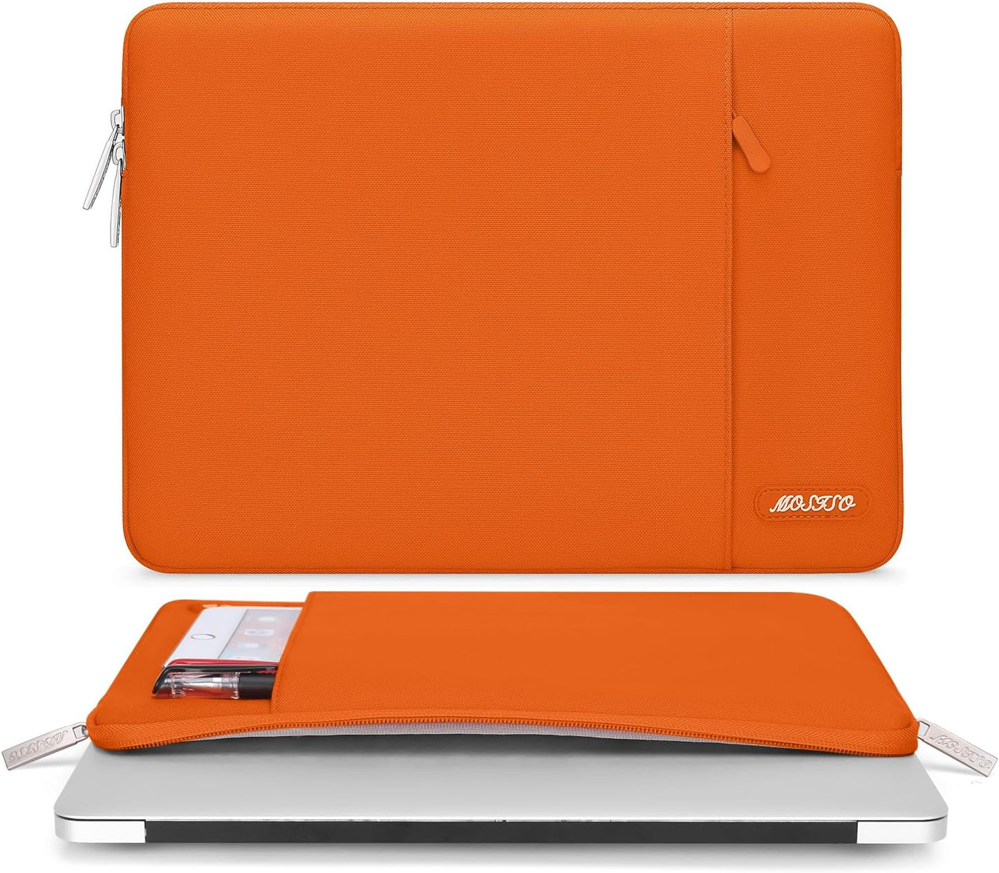 MOSISO Laptop Case 13.3 inch, 13-13.3 inch Laptop Sleeve Compatible with MacBook Air/Pro 13/Pro 14 M5 M4 M3 M2 M1, HP Dell ASUS Lenovo,Polyester Vertical Computer Sleeve Bag with Pocket, Orange