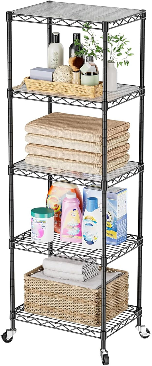 SINGAYE Shelf Closet Wire Shelving：Adjustable Metal Unit for Laundry Room Organization Bathroom Kitchen Home Storage with Wheels Small Pantry Rack Shelves