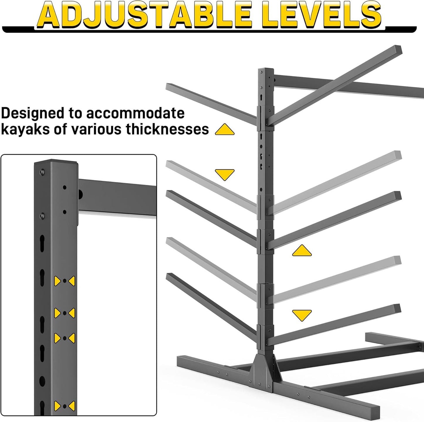 Ultrawall Kayak Storage Rack, Freestanding Kayak Racks For Garage, Adjustable Kayak Stand, Heavy Duty Paddle Board Rack For Kayak, Canoe, Surfboard, 660lbs Capacity, 3 Levels for 6 Kayaks