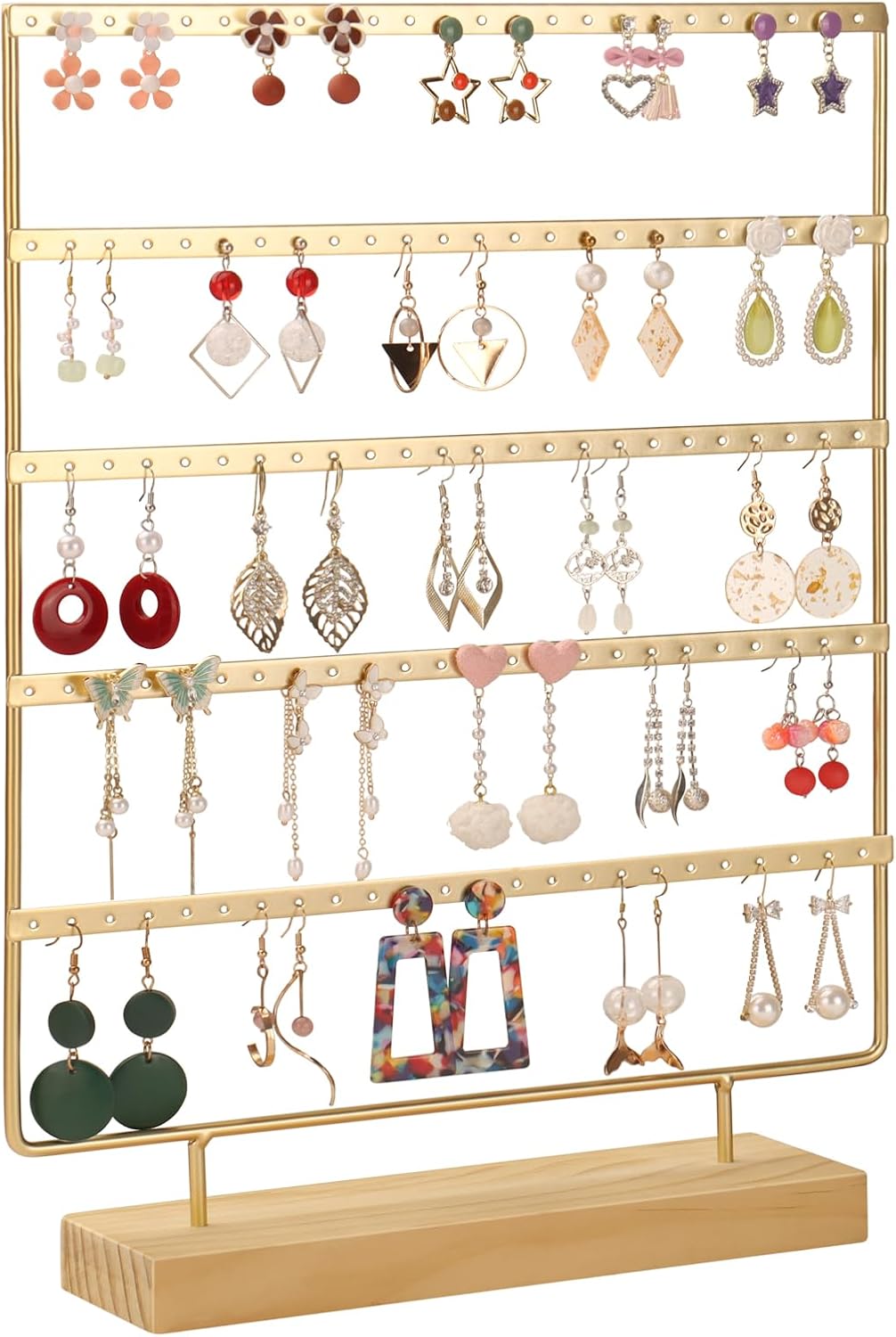 Earring Holder Organizer, Ear Jewelry Tree Organizer for Women, Earring Hanger with 5 Tiers & 120 holes (Gold)