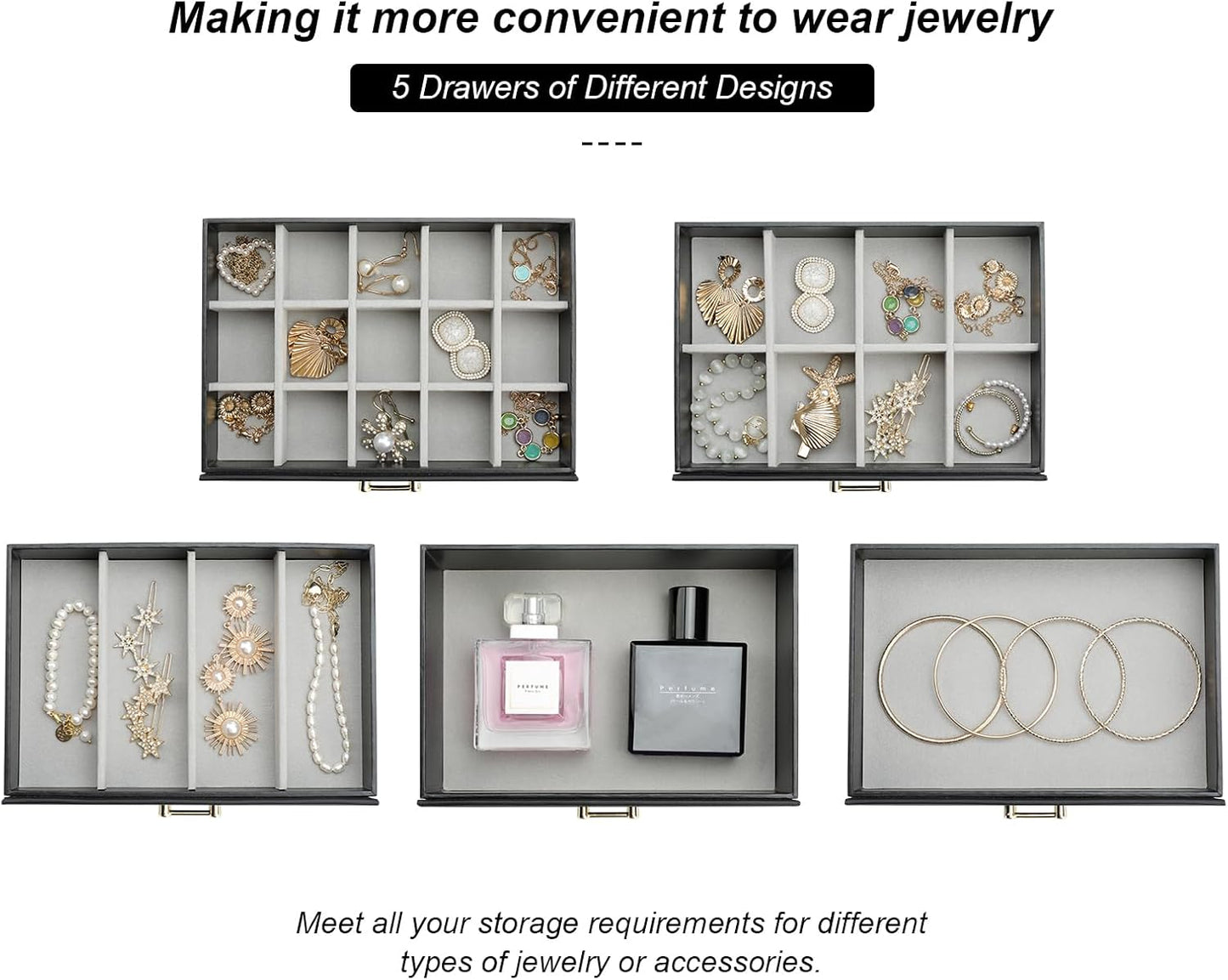 Large Jewelry Organizers and Storage, Large Jewelry Box for Women Large Jewelry Organizer, Women Jewelry Box with Mirror, Best Women Gift, Black
