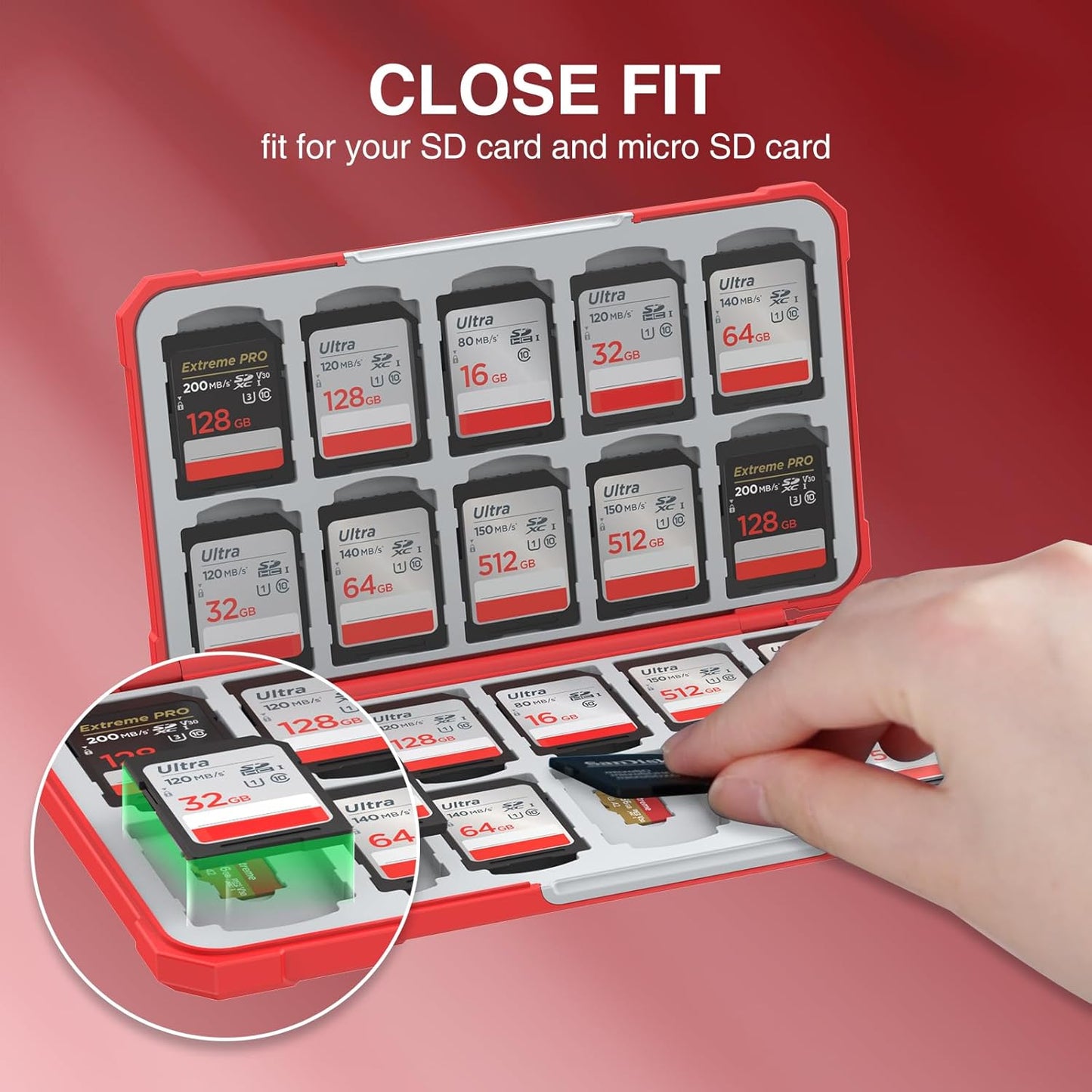 HEIYING Memory Card Case for SD/TF Cards,Portable SD Card Holder Storage Case Compatible with 20 SDXC SDHC and 20 TF Cards Slots