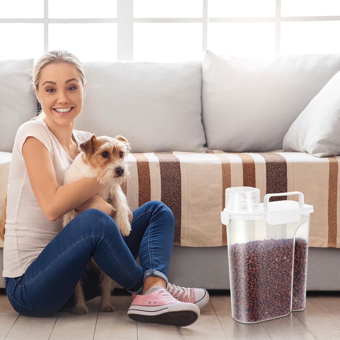 Cat Dog Food Storage Container,Pet food Container with Locking Lids Food Storage bin PBA-Free,For Pet food,Rice,cereals Storag (White)