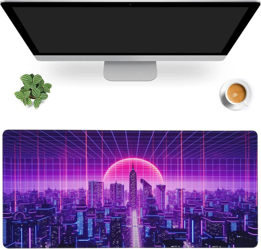 Desk Mat,Cyberpunk Gaming Mouse Pad,XXL Extended Mouse Pad Mat for Office,Computer,Keyboard with Non-Slip Base Stitched Eges Mousepad 35.4x15.75 inch