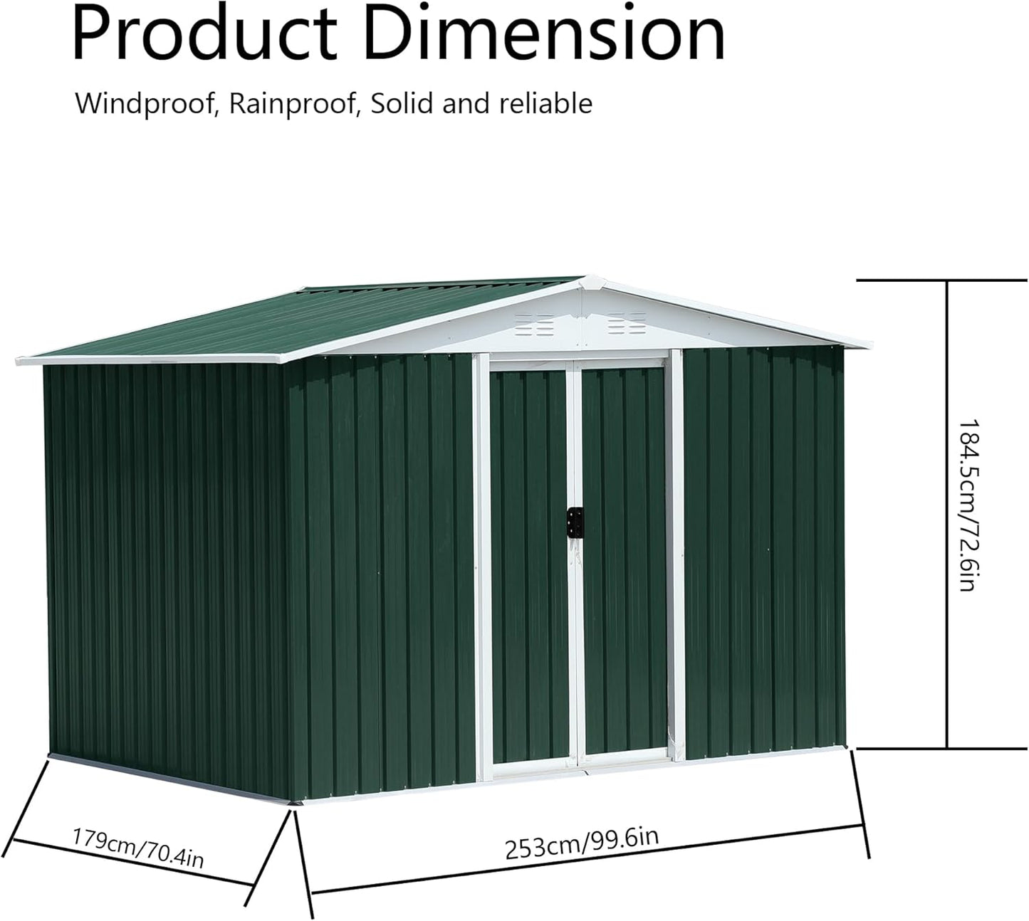 Ball & Cast 8x6 FT Outdoor Storage Shed, Garden Metal Sheds with Punched Vents and Sliding Door, Clearance Tool House with Aluminum Frames and Sloped Roof for Backyard Patio,Green