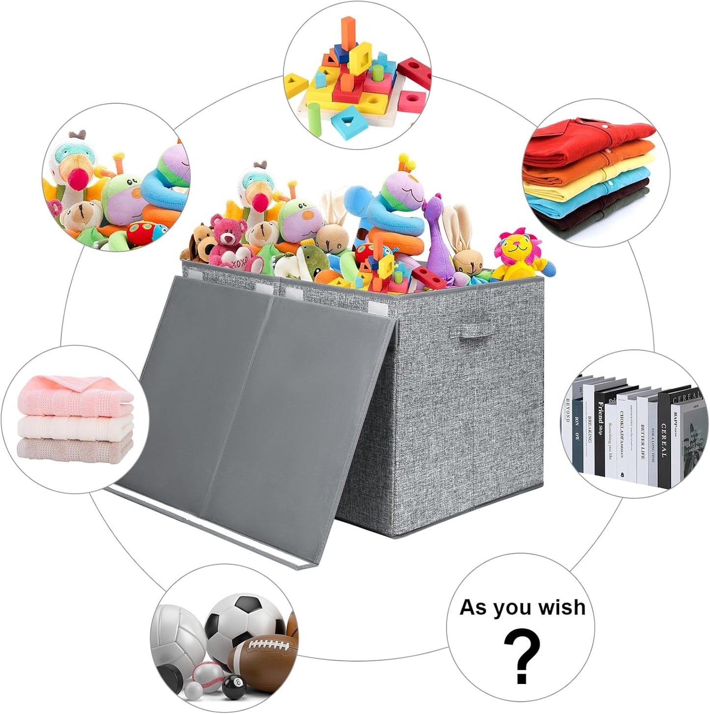 122L Large Toy Chest Box with Lid, Foldable Toy Storage Organizer Bin Boxes with Removable Divider for Kids, Boys, Girls, Nursery, Playroom, 26"x17" x17"(Linen Gray)
