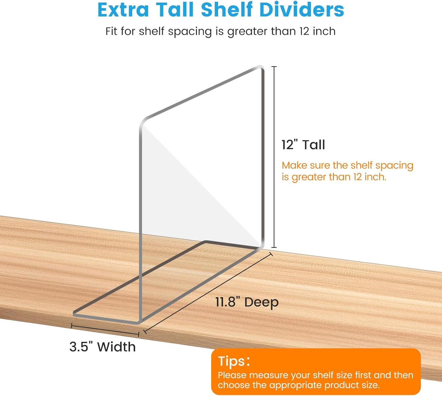 OKPOW Shelf Dividers Closet Organizer - 12" Tall X 11.8" Deep Acrylic Clear Sturdy Separate for Clothes Purse - Adjustable Space Saver Easy Install for Home Organization Enthusiasts 12 Pack