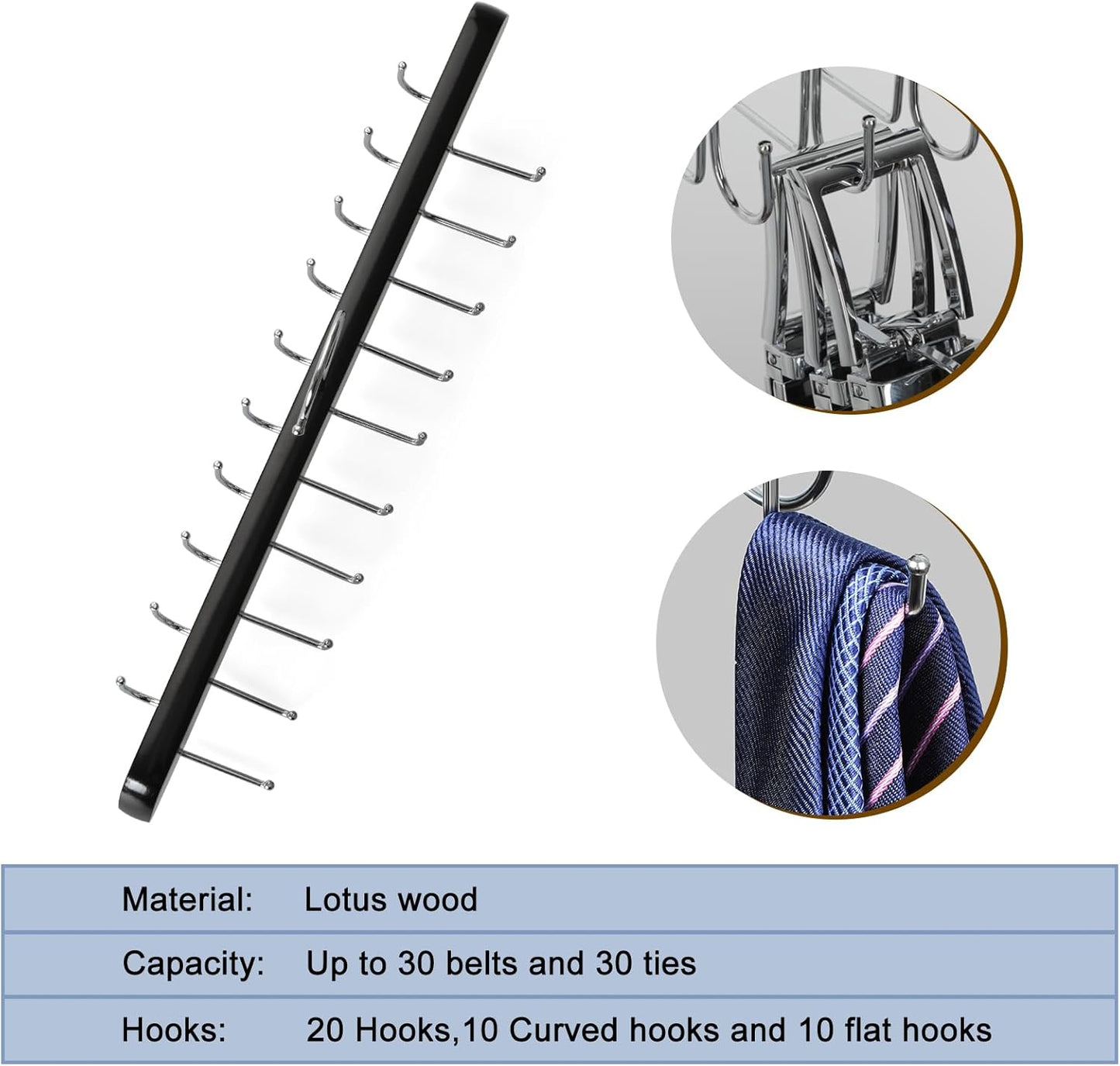 TOPIA HANGER 40 Hooks Belt Tie Hanger Space Saving for Closet, 2 IN 1 Belt Ties Racks Max 60 Belts with 60 Ties Capacity, Curved with Flat Hooks for Belts,Ties,Bras,Closet Organizers and Storage CT70B
