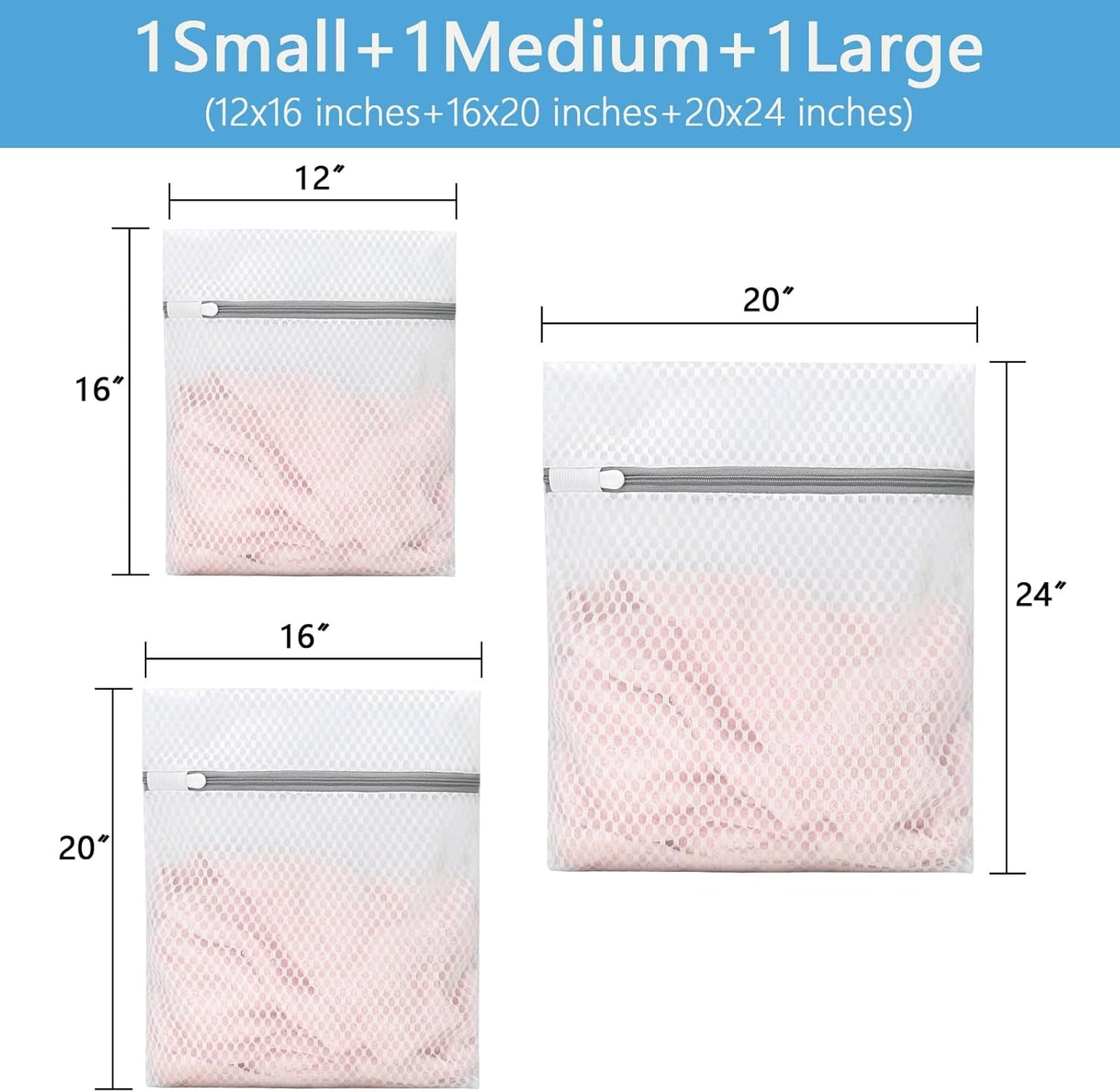 3-Pack Heavy-Duty Honeycomb Mesh Laundry Bags (L/M/S), Washing Bags for Delicates, Sweaters, Shoes, Backpacks, Bed Sheets - Garment Protector