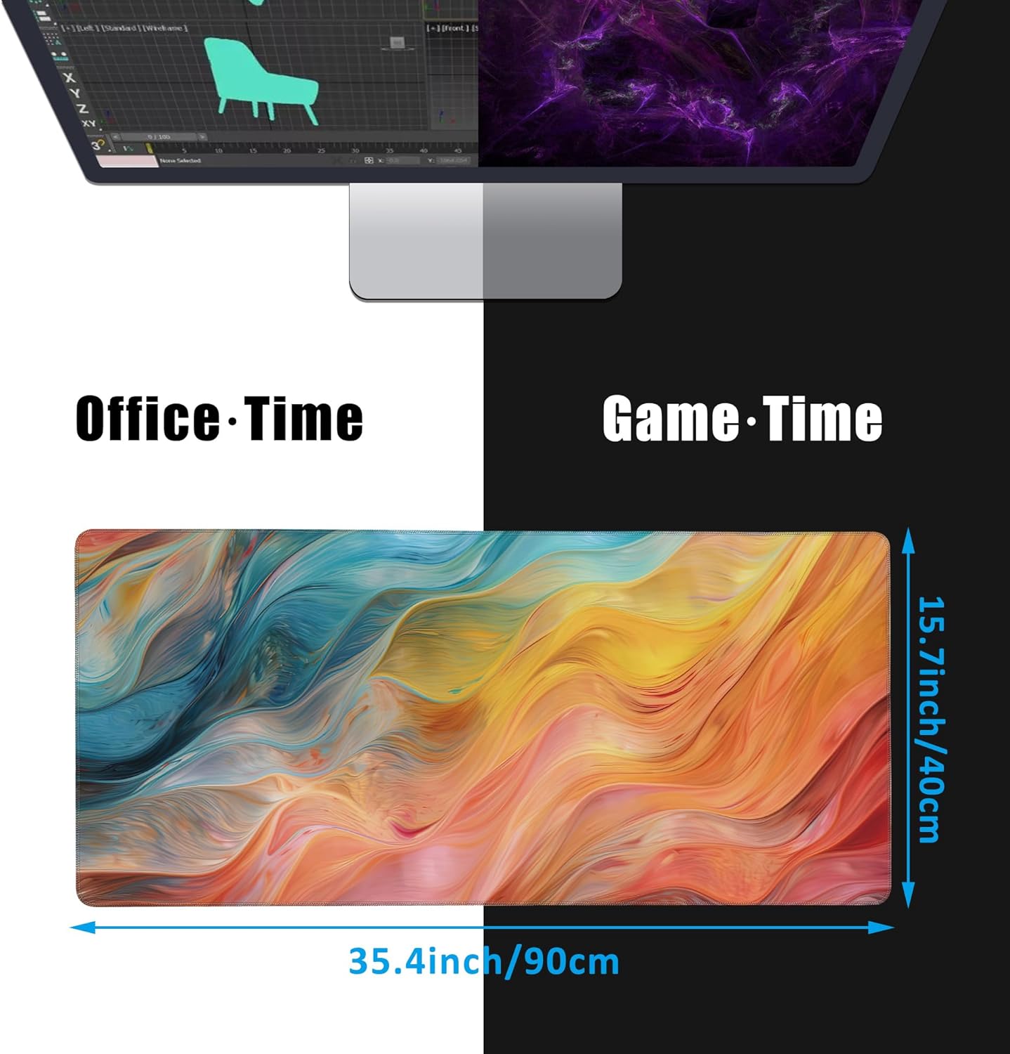 Abstract Marble Desk Mat, Large Gaming Mouse Pad, Non-Slip Rubber Base Pad with Stitched Edges for Home Decor - 35.4" x 15.7"