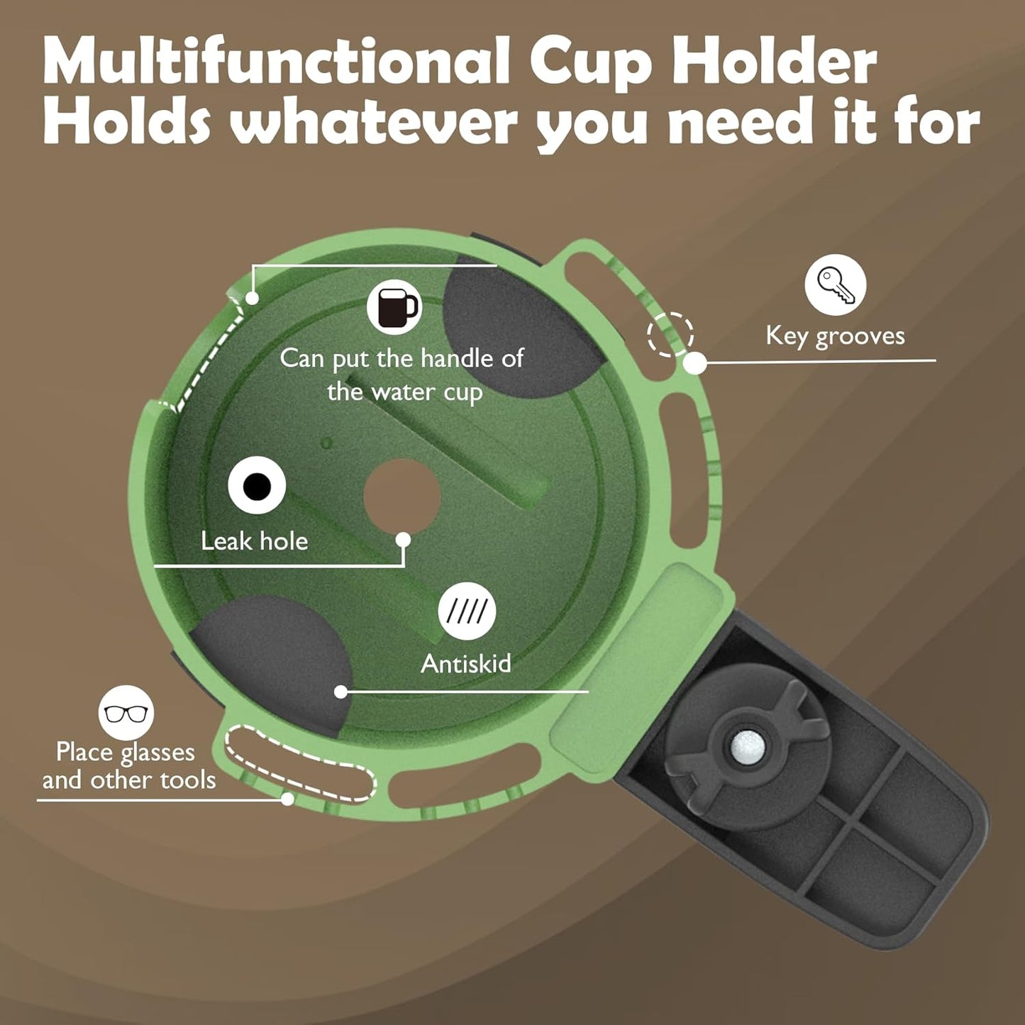 2-in-1 Upgraded Desk Cup Holder, Anti-Spill Table Cup Holder for Water Bottles, Wheelchairs, Workstations, Gaming Desk Accessories. (Green, Medium)