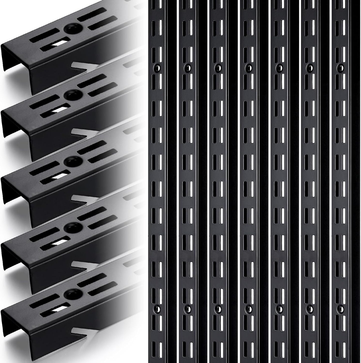 12 Pcs 47.5 Inches Shelf Rails Bracket Track Upright Closet System Hardware Adjustable Wall Standard Shelf Standards for Pantries, Linen Closets, Laundry Rooms, Utility Rooms (Black)