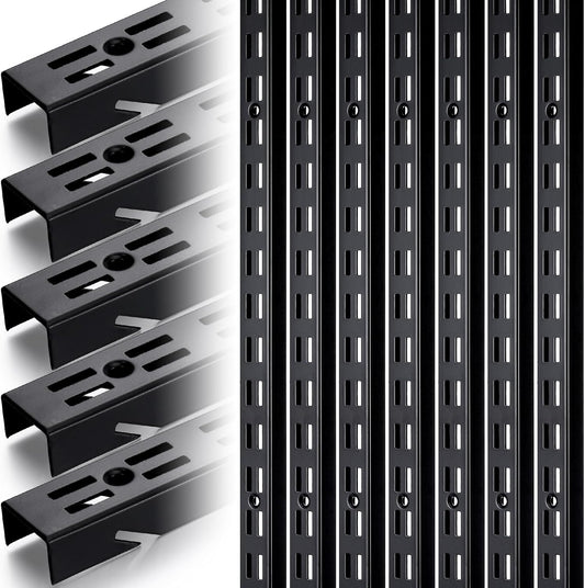 12 Pcs 47.5 Inches Shelf Rails Bracket Track Upright Closet System Hardware Adjustable Wall Standard Shelf Standards for Pantries, Linen Closets, Laundry Rooms, Utility Rooms (Black)