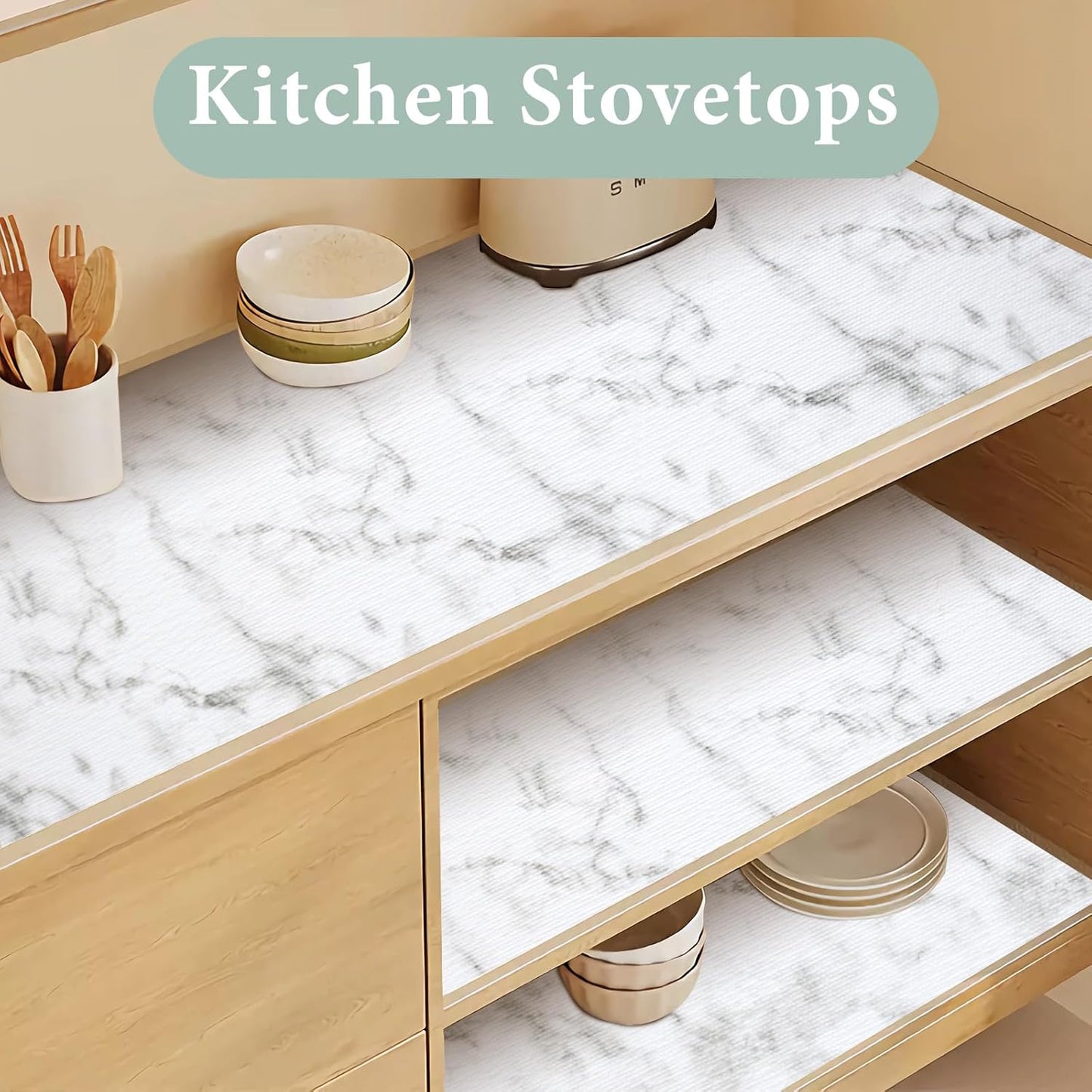 Drawer and Shelf Liner for Kitchen Cabinet Non Slip Waterproof Shelf Paper Non Adhesive Refrigerator Liners White Marble Easy Liners for Bathroom Cupboard (White Marble, 12 in X 10 Ft)