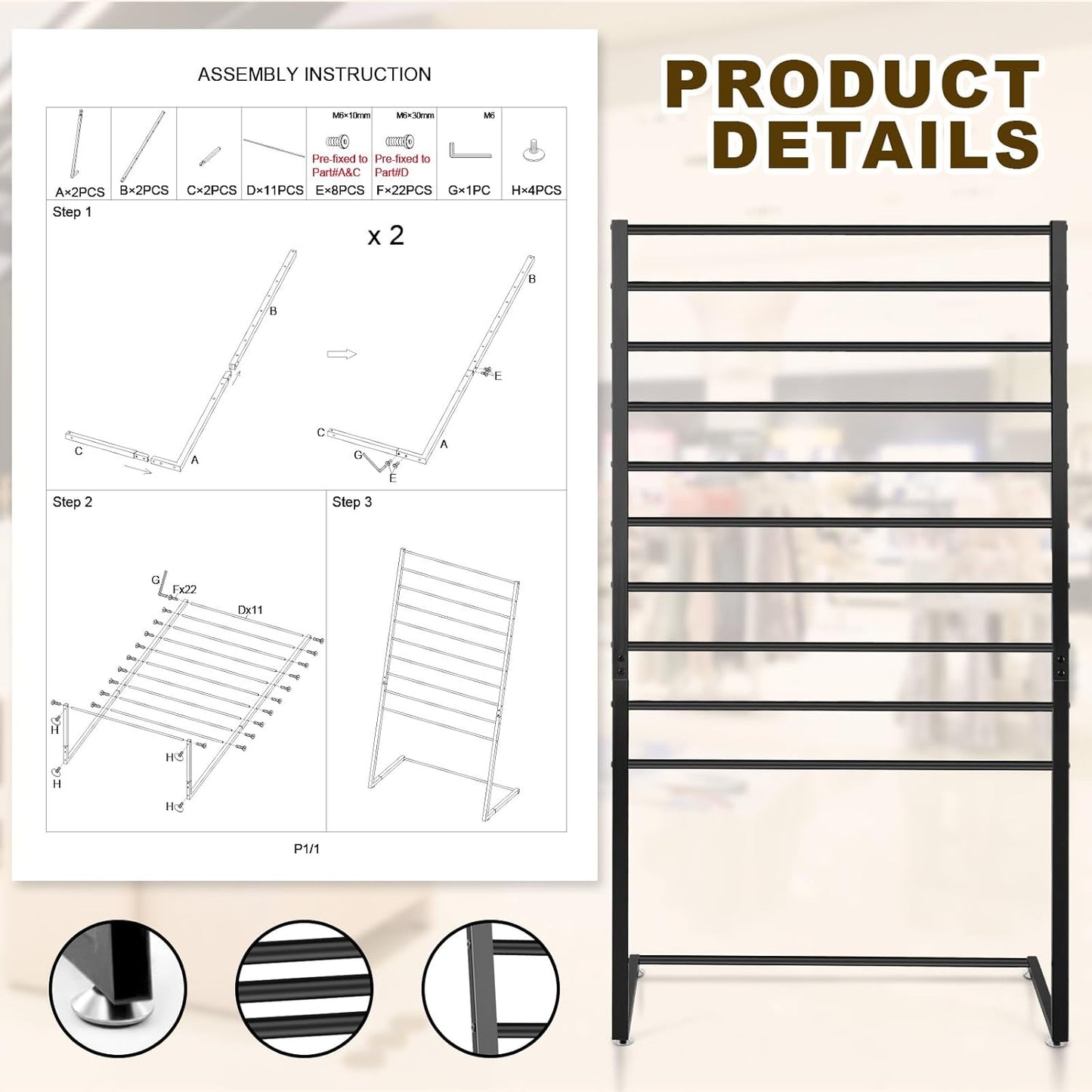 Hijab Organizer, 10 Tier Metal Scarf Holder Organizer, Freestanding Scarf Shawl Display Stand Belt Holder for Boutique, Retail Store, Bedroom, Clothing Store(Black,57" X 31.5" X 15.75")