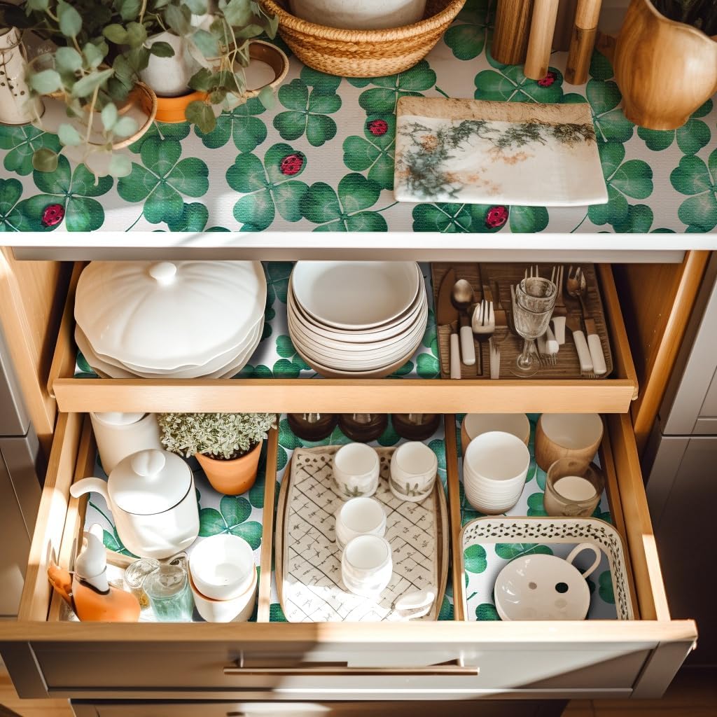 12" W x 60" L Floral Drawer and Shelf Liner for Cabinets, Non-Adhesive Strong Grip Non-Slip Flower Shelf Cabinet Kitchen Shelf Liners for Kitchen Cabinets