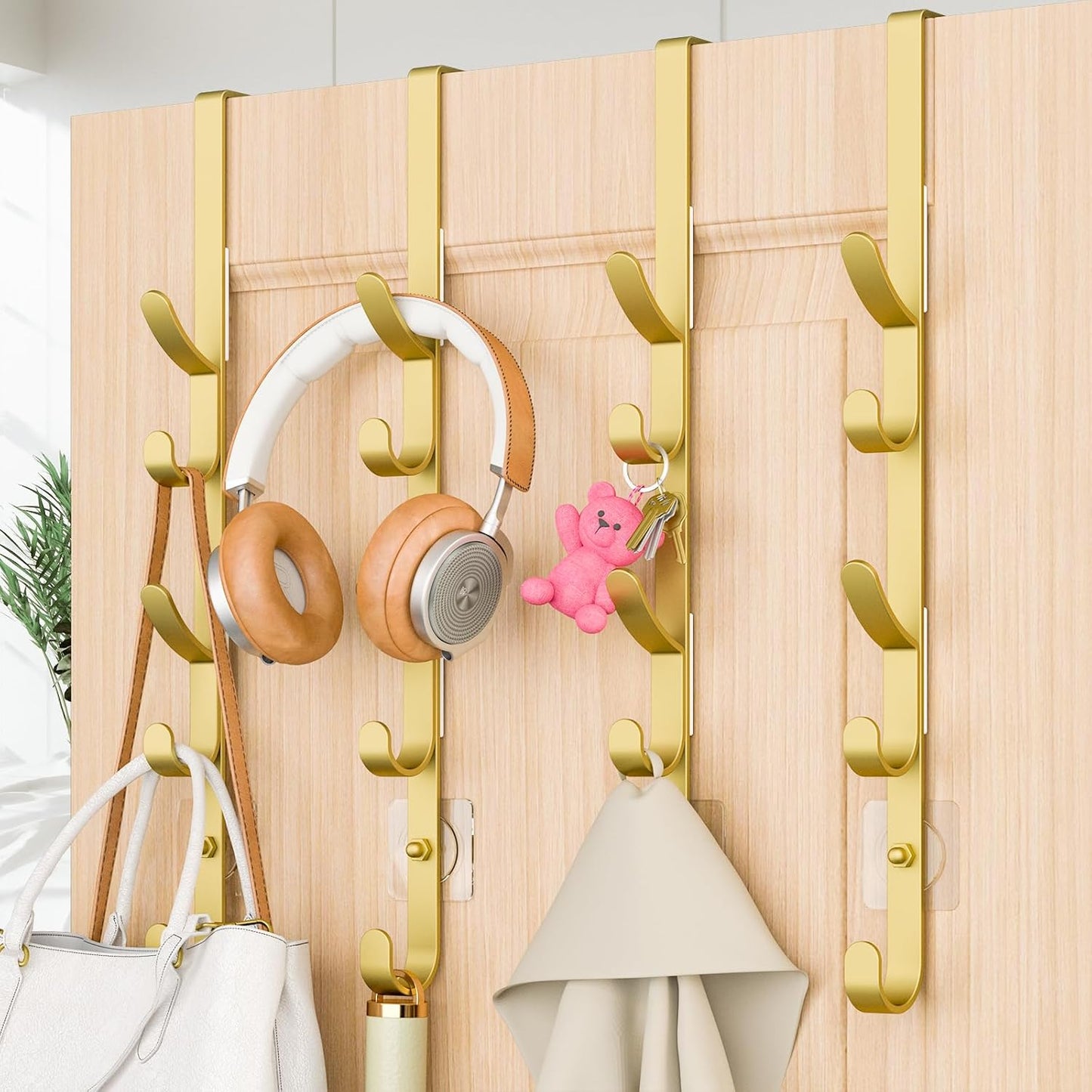 Over The Door Hooks, Metal Door Hooks for Hanging, Over The Door Purse Organizer for Door Coat Hanger, Back of Shower for Hanging Towel Rack Clothes, Hat, Bathroom, Closet (Gold-4Packs)