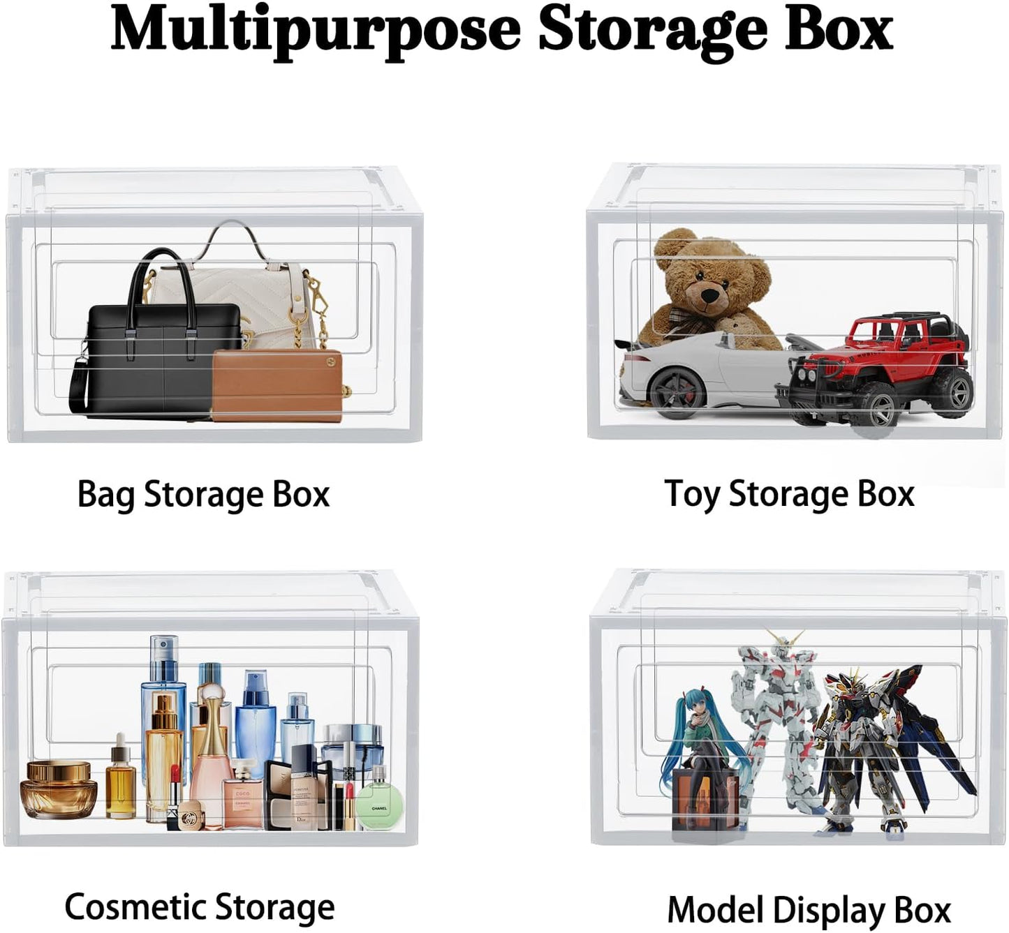 8 Pack Shoes Box Sneaker Display Case Size 13 Plastic Shoe Organizer for Closet Space-Saving Foldable Shoe Rack Sneaker Container Bin Holder