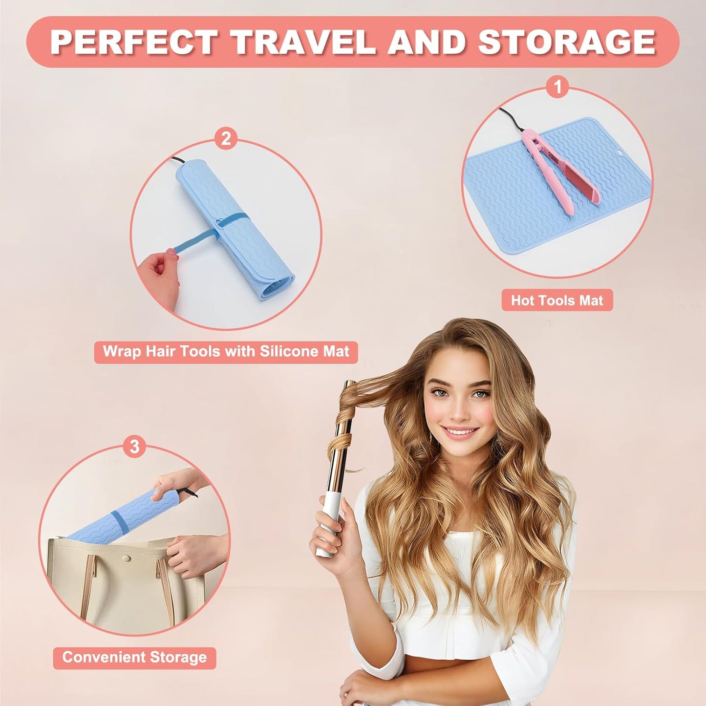 Oversize Silicone Heat Resistant Mat for Curling Irons, Hair Straighteners, Flat Irons and Hot Hair Styling Tools, Portable Wrap Pad Cover for Vanity, Travel, Salon(14.2" x 11.0")