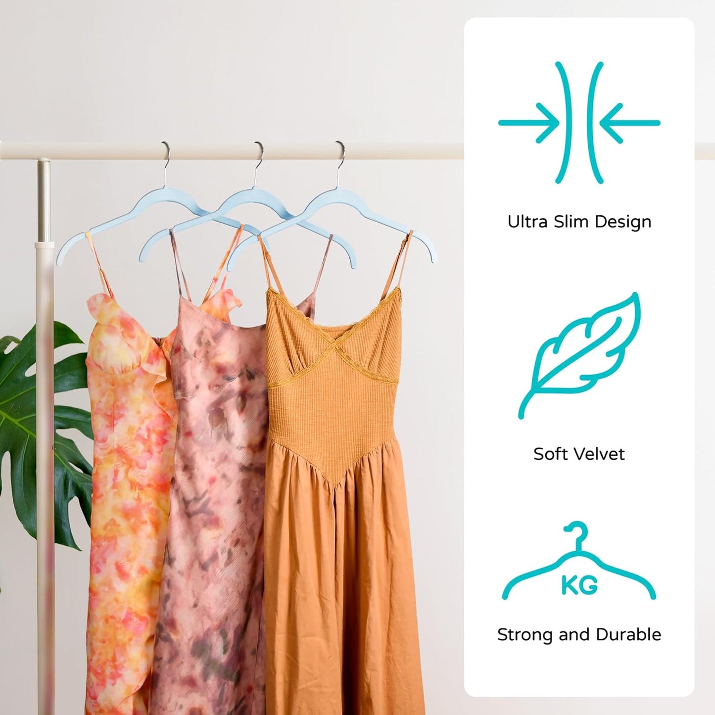 Velvet Hangers 50 Pack – Slim Non-Slip Flocked Clothes Hangers with Notches, Space-Saving Durable Hangers for Dresses, Coats, Blouses(Blue)