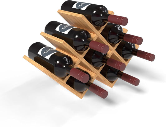 8 Bottle Bamboo Small Wine Rack for Countertop, No Tools Assembly, Modern Lattice Design, Durable, Wine and Liquor Bottle Storage for Small Spaces
