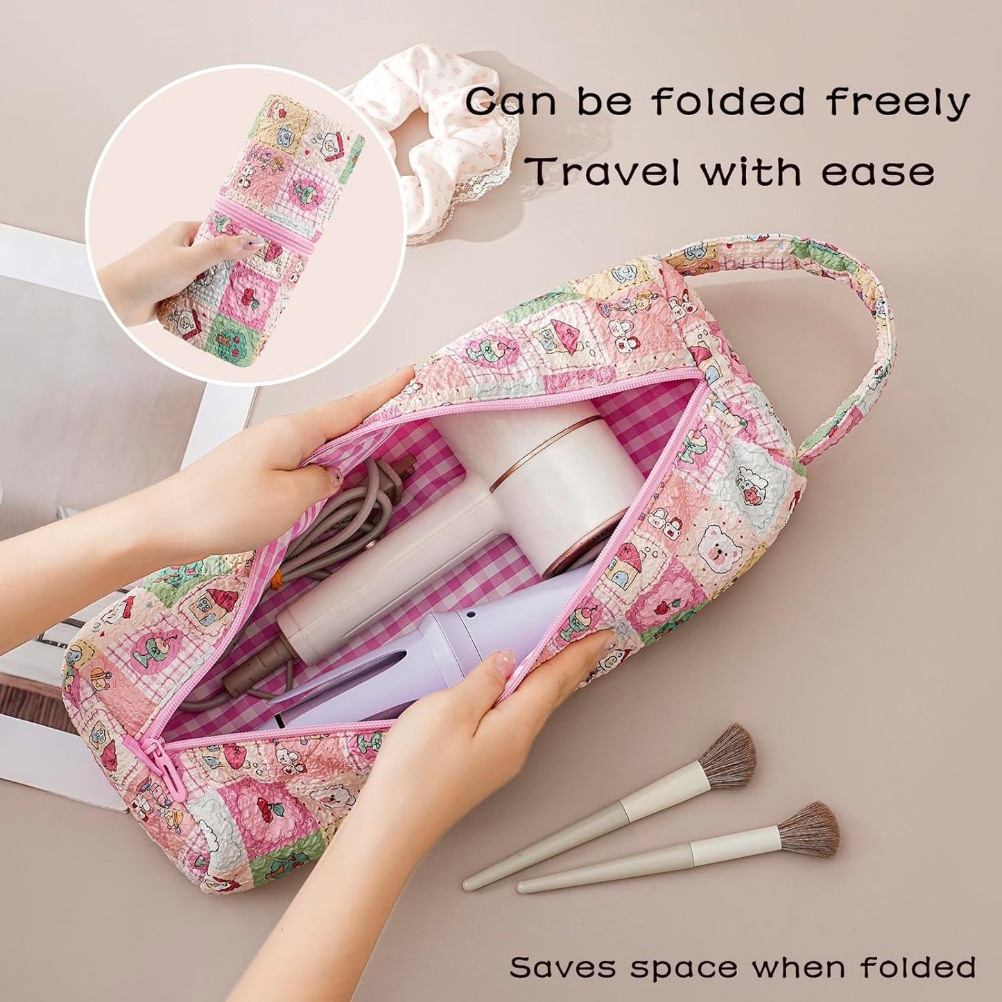 Quilted Hair Tools Travel Bag，Hair Styling Accessories Storage Case for Shark FlexStyle, Dyson Airwrap Hair Dryer, Curling Iron, Revlon Hair Tools，Portable and foldable(03Checkered)