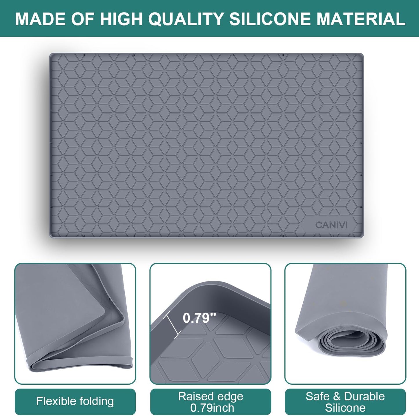Under Sink Mat, 28" x 22" Waterproof Silicone Under Sink Tray for Kitchen & Laundry Cabinets, Kitchen Cabinet Shelf Protector, Up to 3 Gallons Liquid, Fits 36 inch Standard Cabinet (Blue Grey)
